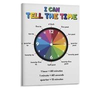 KCDFDVJFBM Classroom Educational Poster Learn to Tell Time Learning Clock Canvas Wall Art Print for School Playroom Home Decor(Framed,16x24inch(40x60cm))