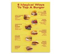 KCDFDVJFBM Creative Cooking Poster 8 Magical Burger Toppings Canvas Wall-Art for Diner Style Home Kitchen(Unframed,16x24inch(40x60cm))