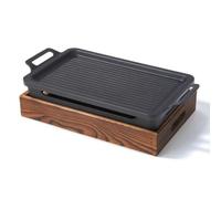 KCHFEVQ Plateau Chauffant Rectangulaire Plaque Grill Barbecue de Table Réchaud pour Table Poêle à Revêtement Antiadhésif Rainurée Alliage d'Aluminium Chaleur, 31cm 21cm 10cm