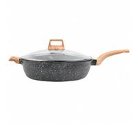 KCHFEVQ Poêle à Frire Antiadhésive en Alliage d'Aluminium Poignée Bois Fond Plat pour Rôtir Mijoter Sauter sur, Poêle À Frire Profonde 32cm