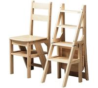 Kchsdool Escabeau pliable à 4 niveaux en bois convertible, échelle et siège de bibliothèque 2 en 1, pliable, multifonction pour la maison, la cuisine, le bureau, le salon (bois, 39 x 46 x 90 cm)