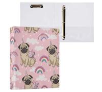 Kcldeci Classeur à 3 anneaux à couverture rigide, joli carlin avec une licorne, anneaux ronds de 3,8 cm avec poches intérieures, pour l'école, le bureau, les cartes de recettes, 1 lot