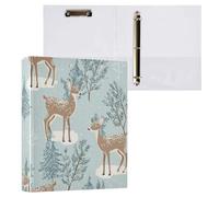 Kcldeci Classeur à 3 anneaux avec couverture rigide, cerf, forêt enneigée, anneaux ronds de 3,8 cm avec poches intérieures, pour l'école, le bureau, les cartes de recettes
