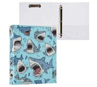 Kcldeci Classeur à 3 anneaux avec couverture rigide, motif requins de dessin animé, anneaux ronds de 3,8 cm avec poches intérieures, pour l'école, le bureau, les cartes de recettes, 1 classeur