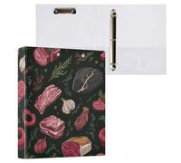 Kcldeci Classeur à 3 anneaux, couverture rigide, bacon et saucisses, anneaux ronds de 3,8 cm avec poches intérieures, pour l'école, le bureau, les cartes de recettes, 1 lot