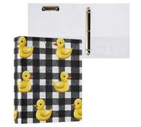 Kcldeci Classeur à 3 anneaux, couverture rigide, carreaux canards jaunes, anneaux ronds de 3,8 cm avec poches intérieures, pour l'école, le bureau, les cartes de recettes, 1 pièce
