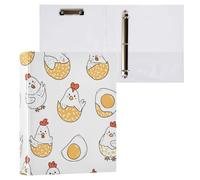Kcldeci Classeur à 3 anneaux, couverture rigide, motif poule et œuf, anneaux ronds de 3,8 cm avec poches intérieures, pour l'école, le bureau, les cartes de recettes, 1 lot