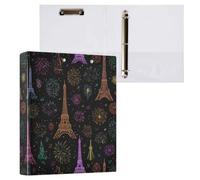 Kcldeci Classeur rigide à 3 anneaux, tour Eiffel de Paris fluo, 3,8 cm, organiseur à anneaux ronds de 3,8 cm, 200 feuilles pour bureau, maison, rentrée scolaire