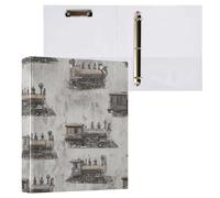 Kcldeci Lot de 2 classeurs à 3 anneaux à couverture rigide, motif trains à vapeur vintage, anneaux ronds de 3,8 cm avec poches intérieures, pour l'école, le bureau, les cartes de recettes