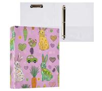 Kcldeci Lot de 2 classeurs à 3 anneaux avec couverture rigide, cœurs, carottes, lapins, anneaux ronds de 3,8 cm avec poches intérieures, pour l'école, le bureau, les cartes de recettes