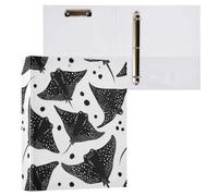 Kcldeci Lot de 2 classeurs à couverture rigide à 3 anneaux, noir, motif raie de dessin animé, 3,8 cm, 200 feuilles pour le bureau/la maison/la rentrée scolaire