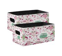 Kcldeci Lot de 2 paniers de rangement pliables et robustes pour étagères, placard, chambre d'enfant Motif chouettes roses et vertes