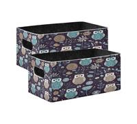 Kcldeci Lot de 2 paniers de rangement pliables et robustes pour étagères, placard, chambre d'enfant - Motif chouettes et fleurs