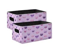 Kcldeci Lot de 2 paniers de rangement pliables robustes pour étagères, placard, chambre d'enfant - Motif chouette sur violet clair
