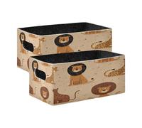 Kcldeci Lot de 2 paniers de rangement pliables robustes pour étagères, placards, crèches, motif lion et guépard
