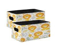 Kcldeci Lot de 2 paniers de rangement robustes et pliables pour étagères, placard, chambre d'enfant - Motif lion de dessin animé