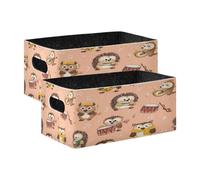 Kcldeci Lot de 2 paniers de rangement robustes et pliables pour étagères, placard, chambre d'enfant - Motif chouettes et hérissons