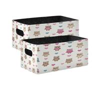 Kcldeci Lot de 2 paniers de rangement robustes et pliables pour étagères, placard, chambre d'enfant - Motif chouettes et cœurs