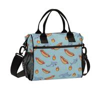Kcldeci Petit sac à déjeuner isotherme pour filles et garçons, hot-dog et requin, petits sacs bento pour l'école, le pique-nique, taille S