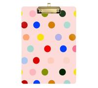 Kcldeci Porte-bloc en acrylique de taille A4 pour salle de llaitement, tableau à clip coloré à pois roses, pour fournitures de bureau, école, doré, 30,5 x 22,9 cm