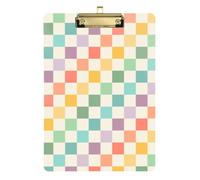 Kcldeci Porte-bloc en acrylique de taille A4 pour salle de classe, infirmière, motif damier coloré, panneau dur pour fournitures de bureau, école, doré, 30,5 x 22,9 cm