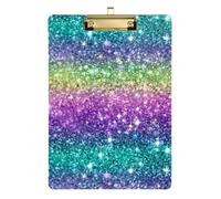 Kcldeci Porte-bloc en acrylique format A4 pour salle de llaitement, étoiles arc-en-ciel, planche à pinces pour fournitures de bureau, école, argent, 30,5 x 22,9 cm