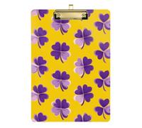 Kcldeci Porte-bloc en acrylique format A4 pour salle de llaitement, trèfle violet, planche à clip pour fournitures de bureau, école, argent, 30,5 x 22,9 cm
