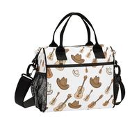Kcldeci Sac à déjeuner isotherme pour enfants - Boîte à déjeuner isotherme pour filles et garçons - Chapeau de cowboy - Guitare - Sacs Bento pour l'école et le pique-nique - Taille M