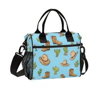 Kcldeci Sac à déjeuner isotherme pour enfants - Boîte à déjeuner isotherme pour filles et garçons - Chapeau de cowboy - Bottes - Sacs Bento pour l'école et le pique-nique - Taille M