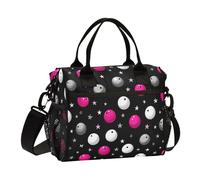 Kcldeci Sac à déjeuner isotherme pour enfants, boîte à déjeuner isotherme pour filles, garçons, motif boule de bowling blanche et rose, sacs bento pour l'école, le pique-nique, taille M