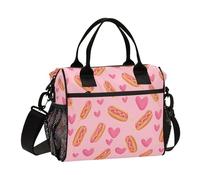 Kcldeci Sac à déjeuner isotherme pour filles et garçons, motif hot dog rose, cœur rose, sacs bento pour l'école, le pique-nique, taille M