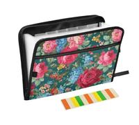 Kcldeci Trieur à soufflet - Fleurs rouges bleues et vertes | Organiseur accordéon à 13 poches, format A4, format lettre, documents, reçus, classeur accordéon