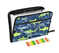 Kcldeci Trieur extensible requins bleu et vert anis | Organiseur accordéon à 13 poches, format A4, format lettre, documents, reçus, classeur accordéon