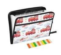 Kcldeci Trieur extensible train rouge avec hélicoptère | Organiseur accordéon à 13 poches, format A4, format lettre, documents, reçus, classeur accordéon