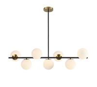 KCO Éclairage noir et laiton - Lustre moderne Spoutnik - 7 lumières - Globe en verre de lait - Pour cuisine, salle à manger, salon, chambre à coucher