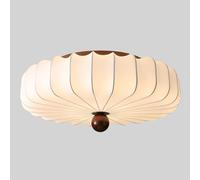 KCO Grand lustre à tambour bohème en tissu blanc encastré - Lanterne japonaise en soie - Plafonnier rustique et couloir