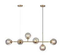 KCO Lighting Lustre doré moderne linéaire à 6 lumières pour îlot de cuisine, hauteur réglable en forme de globe en verre gris fumé