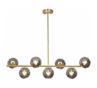 KCO Lighting Lustre Globe Sputnik du Milieu du Siècle, Luminaire Suspendu Linéaire en Laiton Doré, Lustre Sphérique en Verre Fumé à 7 Lumières pour îlot de Cuisine, Salle à Manger
