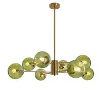KCO Lighting Lustre moderne du milieu du siècle à 8 lumières Sputnik doré plafonnier vintage vert lustre en laiton brossé lustre globe en verre