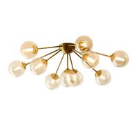 KCO Lighting Modern Bubble Lustre - Plafonnier en verre ambré à 10 lumières, montage semi-encastré du milieu du siècle, lustre Sputnik globe doré