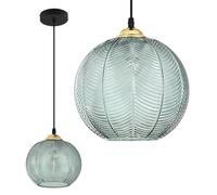 KCO Lighting Suspension nordique en verre nervuré vert nordique du milieu du siècle - Lampe suspendue moderne noire mate avec globe texturé veiné feuille pour cuisine, îlot, salle à manger, chambre à