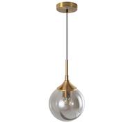 KCO Luminaire Moderne Suspension Globe à 1 Lumière Style Milieu du Siècle Grande Verre Fumé Unique en Verre Transparent Luminaire Pendentif en Laiton Brossé Réglable pour Salon Îlot de Cuisine