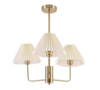 KCO Lustre Spoutnik moderne du milieu du siècle - Lustre vintage classique pour salle à manger et chambre à coucher - 3 lumières en tissu blanc doré - 50 cm x 50 cm x 33 cm