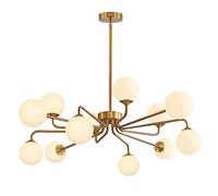 KCO Lustre Sputnik moderne à 12 lumières en forme de globe en verre - Lustre géométrique en laiton brossé pour cuisine, îlot, salon, foyer