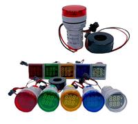 KCTRELTQS Voltmètre numérique à LED AC 22 mm 60-500 V 0-100 A, ampèremètre, voyants de signalisation, Tension 220 V, ampèremètre, indicateur, testeur, détecteur(Round Green)