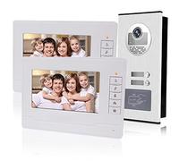 KDL Accueil Interphone Vidéo RFID de 7 Pouces Système de Porte Téléphonique 2 Moniteurs avec 1 Caméra avec Vision Nocturne Infrarouge pour Multi Appartements/Bâtiment Bas avec Porte-clés 125KHz