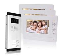 KDL Filaire Système téléphonique de Porte Sonnette vidéo de 7 Pouces 3 moniteurs avec 1 caméra extérieure avec Trois Boutons d'appel, Vision Nocturne IR, Audio pour Appartements Multiples/Familles