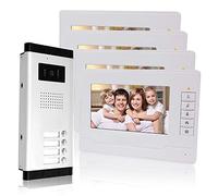 KDL Filaire Système téléphonique de Porte Sonnette vidéo de 7 Pouces 4 moniteurs avec 1 caméra extérieure avec Quatre Boutons d'appel, Vision Nocturne IR, Audio pour Appartements Multiples/Familles