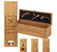 KDO MAGIC - Coffret Sommelier personnalisé en Bois - 5 Accessoires pour Le vin - Tire-Bouchon, Bouchon, Bec verseur, Stop-Gouttes, Thermomètre - Idée Cadeau fête des pères (Anniversaire)