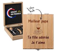 KDO MAGIC Coffret sommelier personnalisé | Idée cadeau homme | Coffret graver | Personnaliser | Tire-Bouchon | Bouchon | Anniversaire | Fête des pères | Papa | Papy